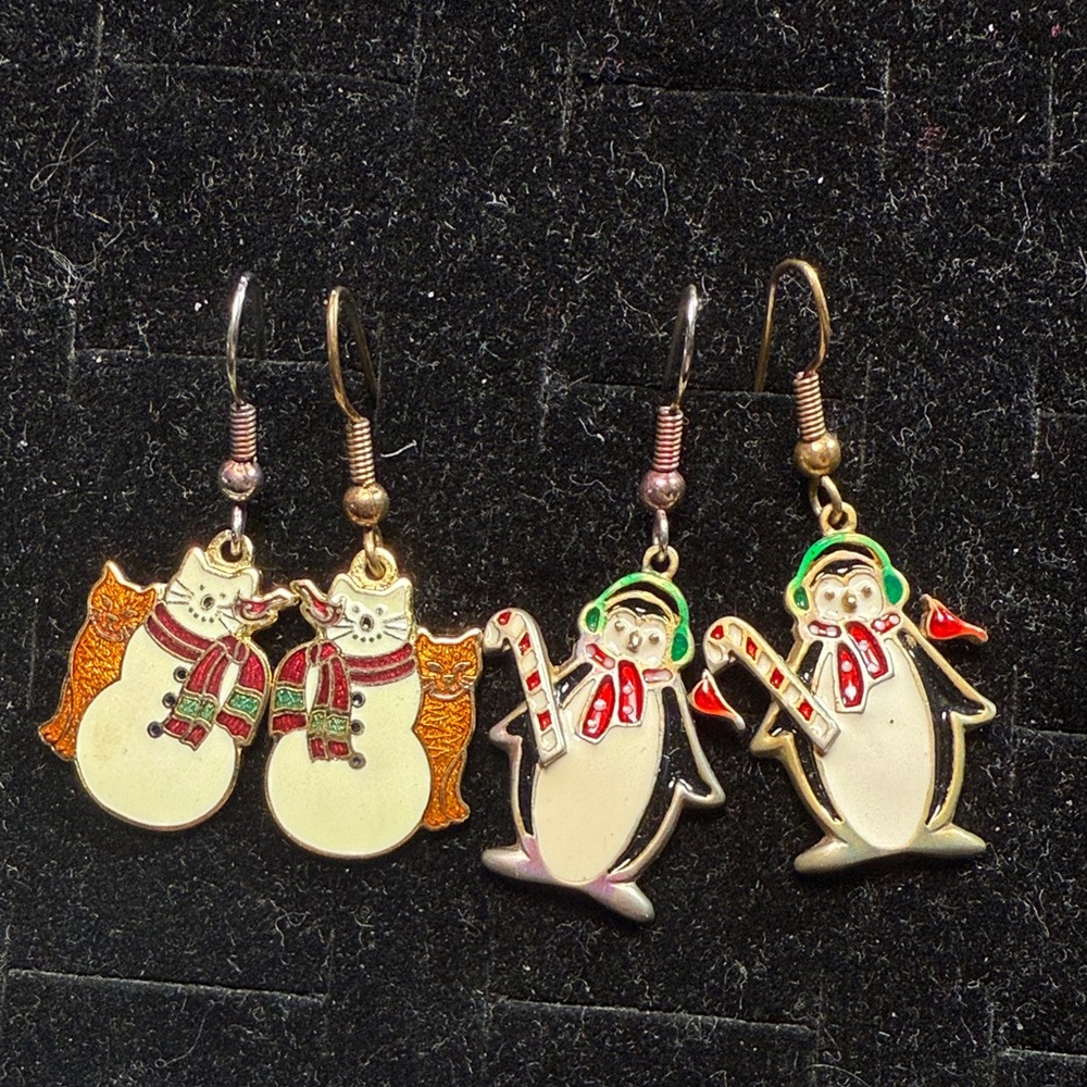 Source Unknown‎ Vintage Festive Snowman Earrings - Gold and Red